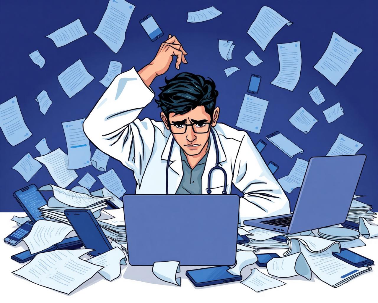 طالب طب مرهق من فوضى الملفات